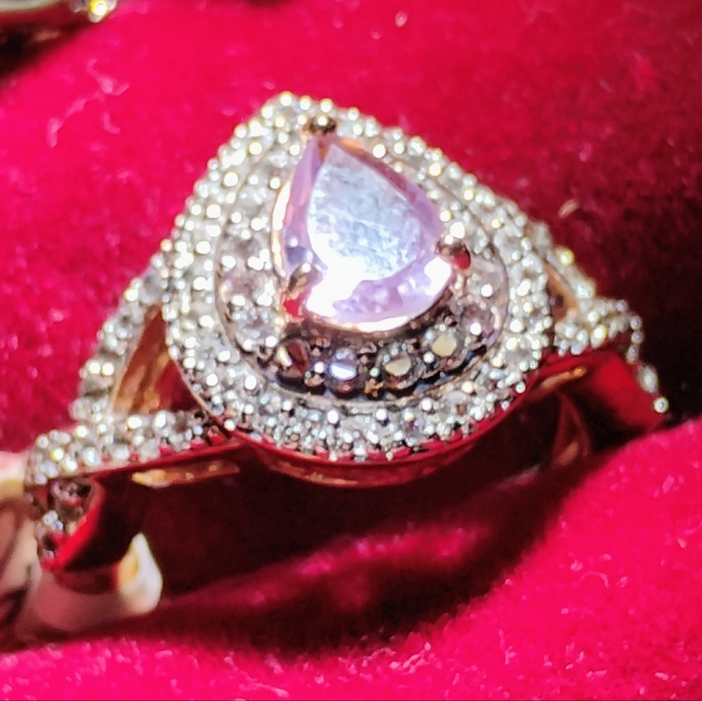 ROSE DE FRANCE, 💥AMETHYST,  ENDLESS ZIRCON+14K ROSE GOLD STERLING. RING. SZ 5.
